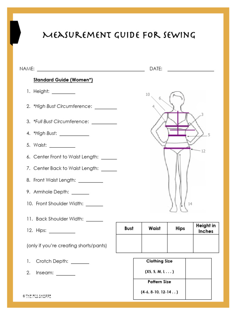 Measurement Guide For Sewing | PDF | Waist | Length