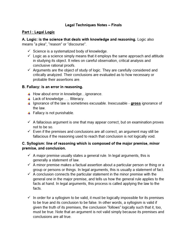 Legal Techniques Partial Notes Finals | PDF | Burden Of Proof (Law ...