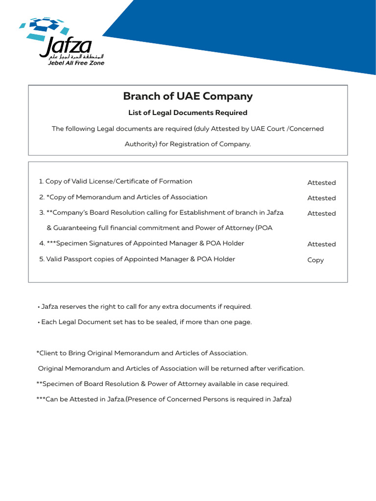UAE Company Legal Document Requirements | PDF | Notary Public | Power ...