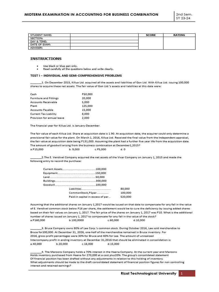 Abc midterm exam template 45 download free pdf equity finance