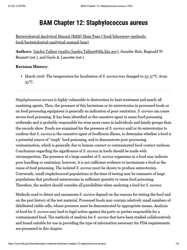 BAM Chapter 12 Staphylococcus Aureus FDA Download Free PDF