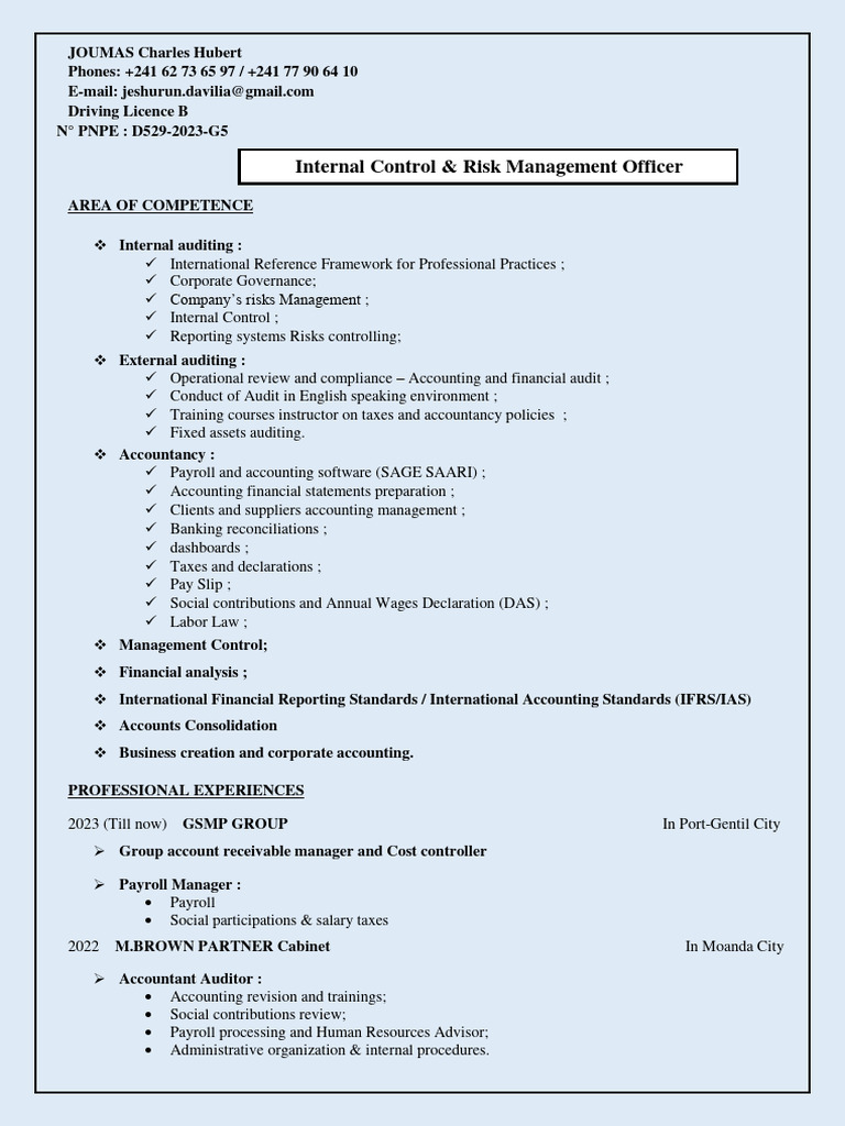 Charles Hubert Joumas: Audit & Accounting Expert | PDF | Accounting | Audit
