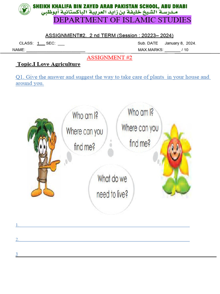 Assignment 2 Grade 1 TERM 2 - I love agriculture | PDF