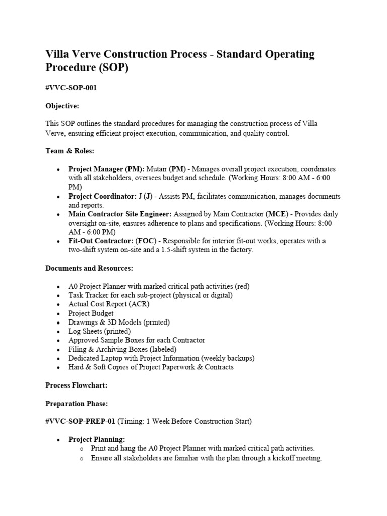 Villa Verve Construction SOP Guide | PDF | Computers