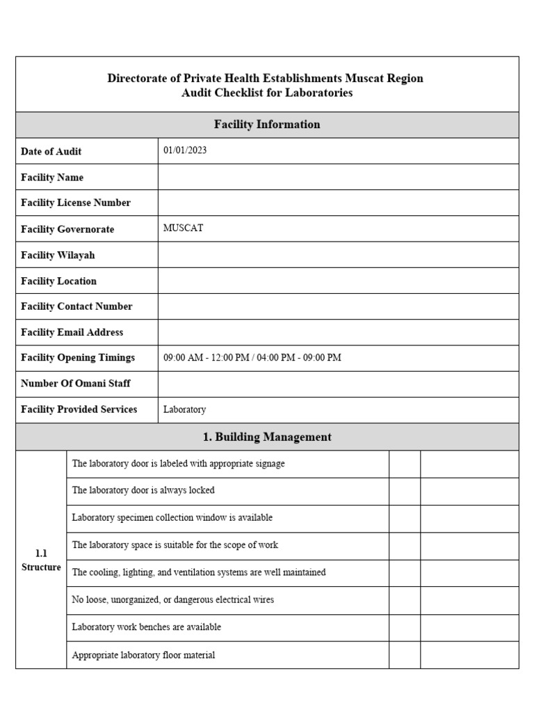 Muscat Lab Audit Checklist 2023 | PDF | Laboratories | Hand Washing