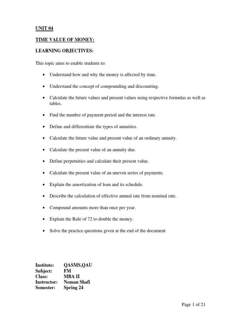 Unit 4 Time Value of Money | PDF | Present Value | Interest