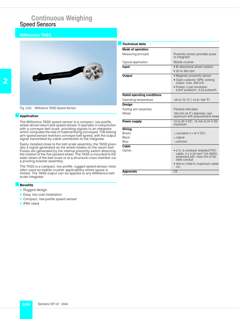 Speed Sensor TASS | PDF | Belt (Mechanical) | Sensor