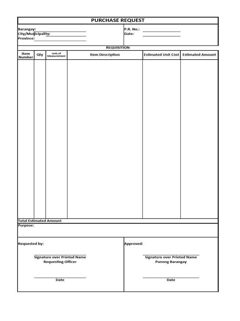 Barangay Purchase Request Form | PDF | Law
