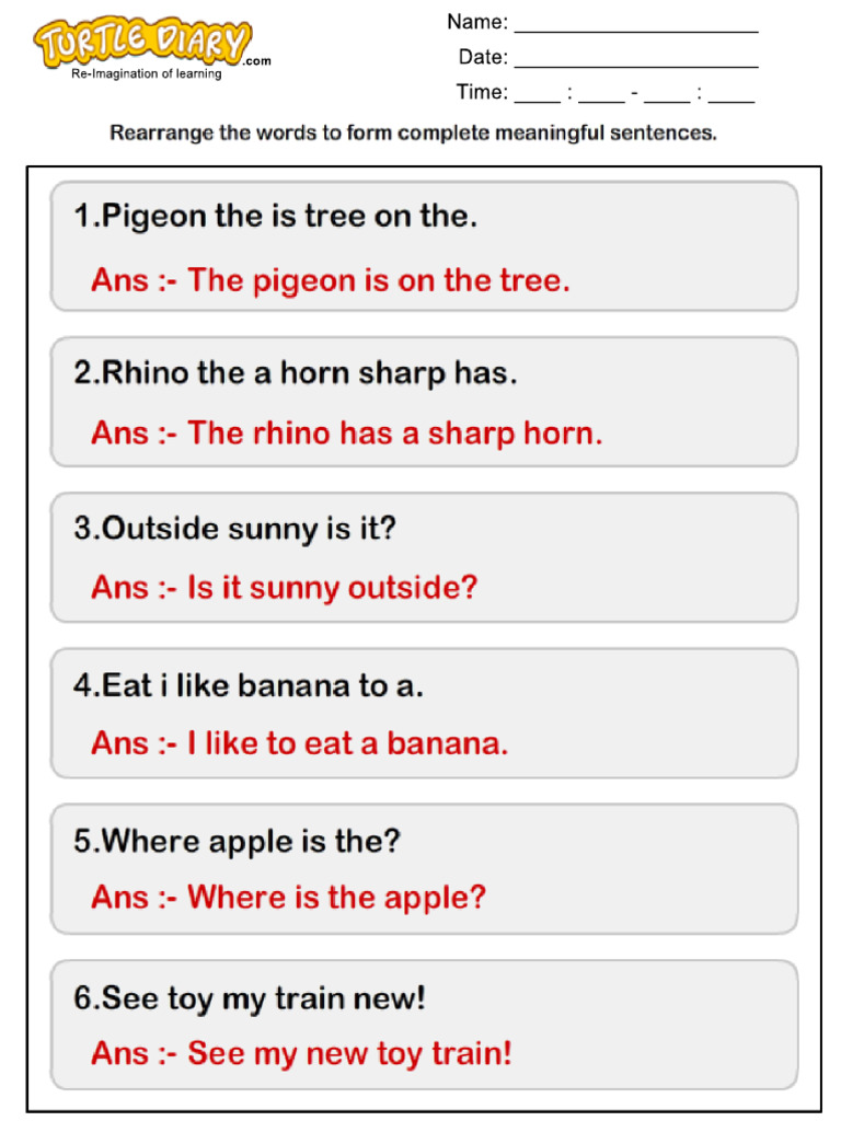 Answer Arrange Words To Make A Sentence | PDF