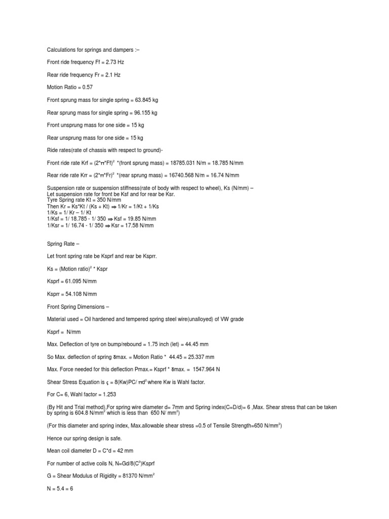 Suspension Design and Damping Calculations | PDF | Suspension (Vehicle ...