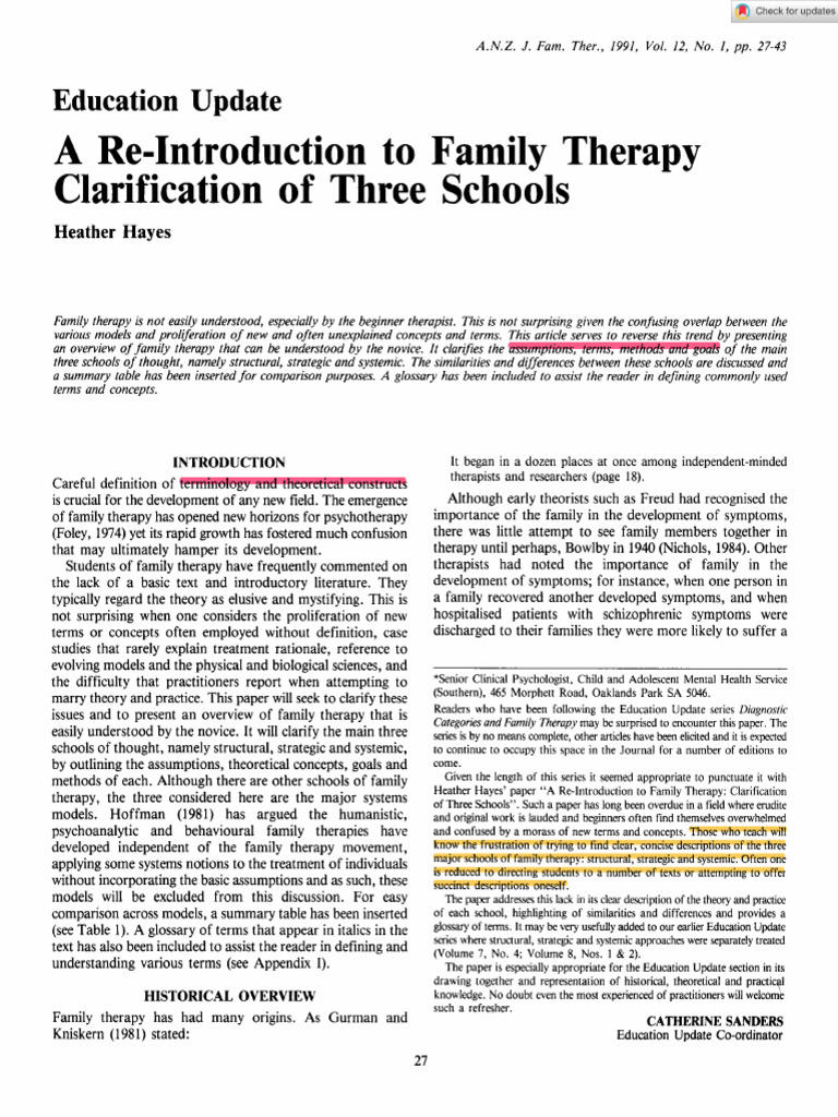 A Re-Introduction To Family Therapy - Clarification of Three Schools ...