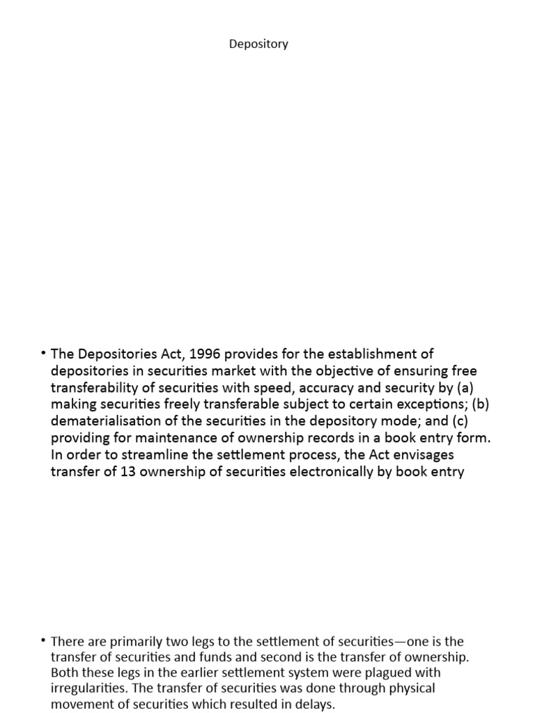 Overview of India's Depository System | PDF | Securities (Finance ...