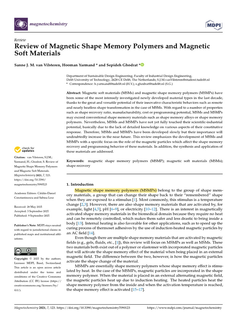 Magnetochemistry 07 00123 | PDF | Shape Memory Alloy | Polymers