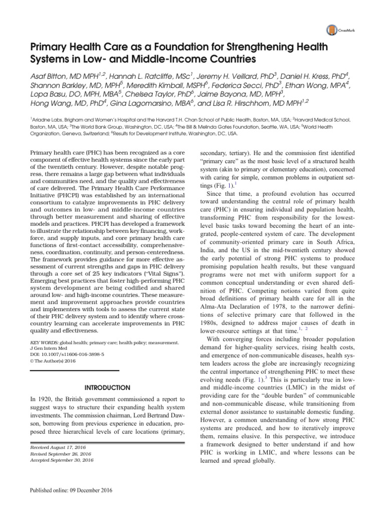 Primary Health Care As A Foundation For Strengthening Health Systems ...