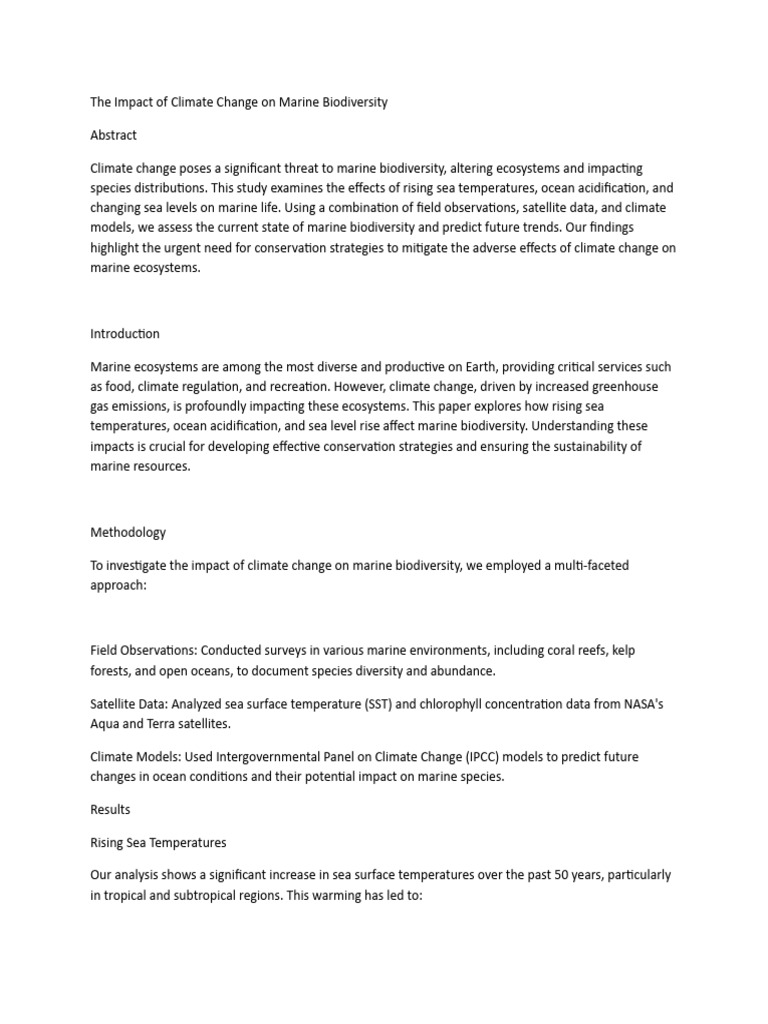 The Impact of Climate Change On Marine Biodiversity | PDF | Climate ...