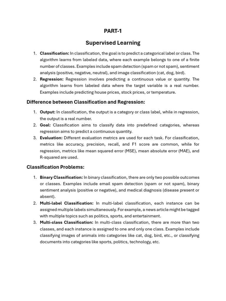 Supervised Learning: Classification vs. Regression | PDF | Statistical ...
