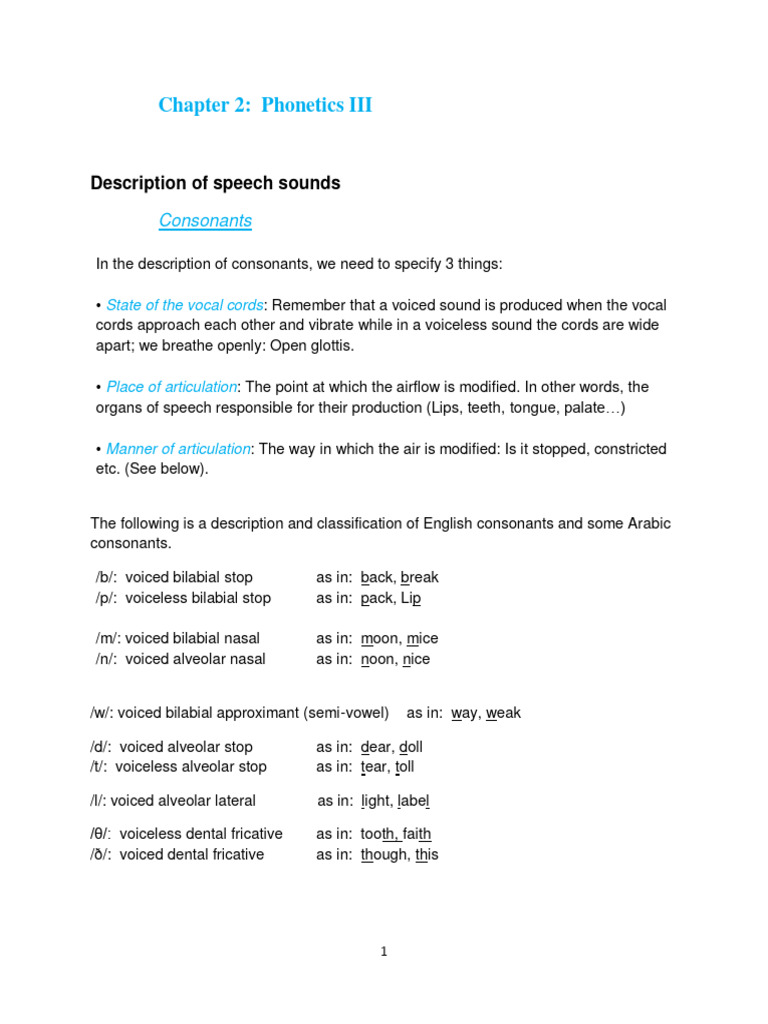 Phonetics Iii Consonants And Vowels Pdf Vowel Consonant