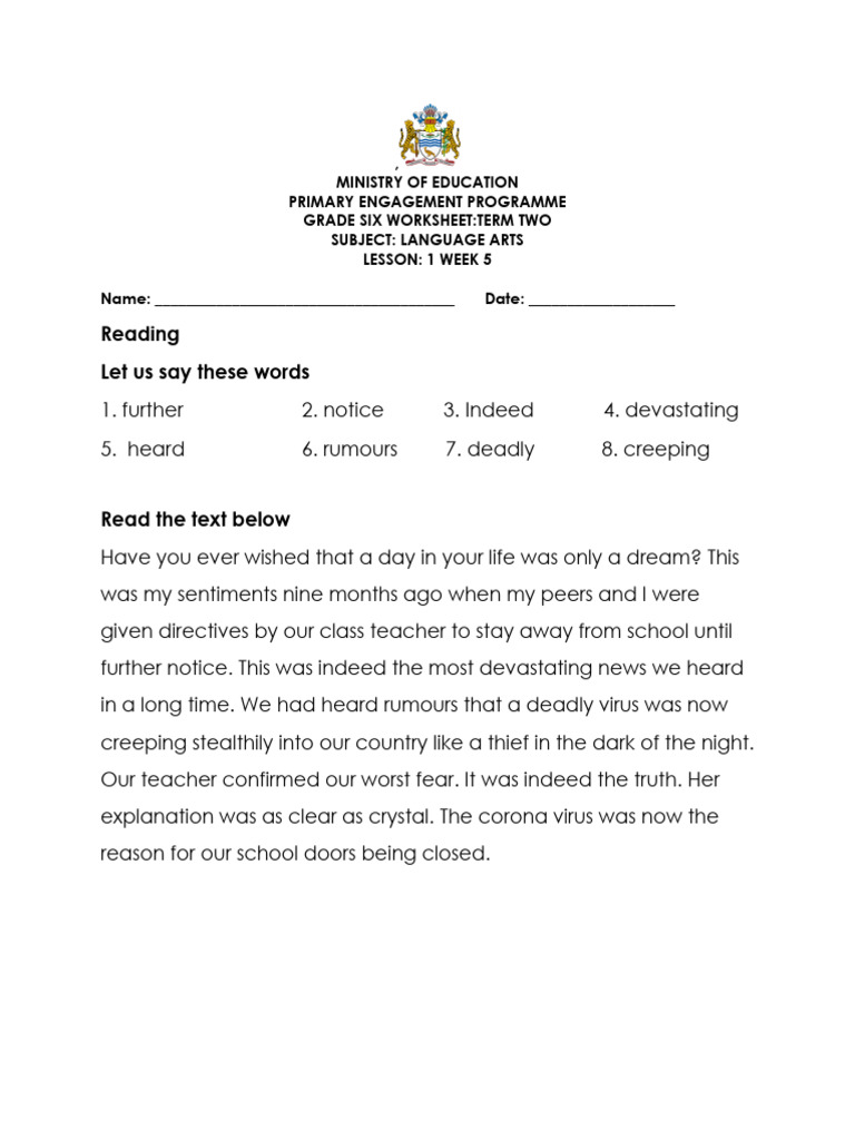 Grade 6 language arts weeks 5 8 worksheets term 2 download free pdf