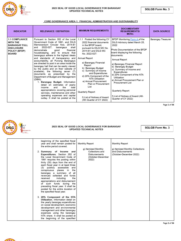 Updated 2023 SGLGB Form 3 Technical Notes | PDF | Emergency Management ...