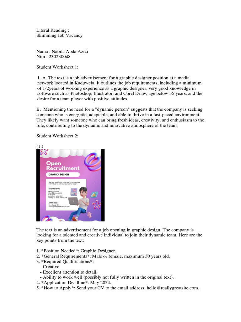 Skimming Job Vacancy PDF Recruitment Résumé