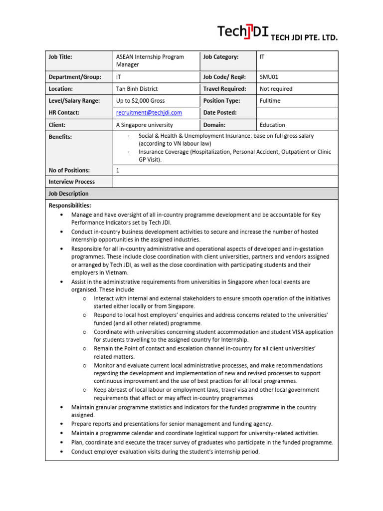 ASEAN Internship Program Manager | PDF | Employment | Business