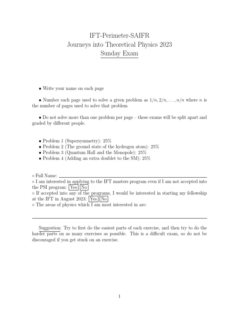 IFT Physics Exam: Key Problems | PDF | Applied Mathematics | Geometry