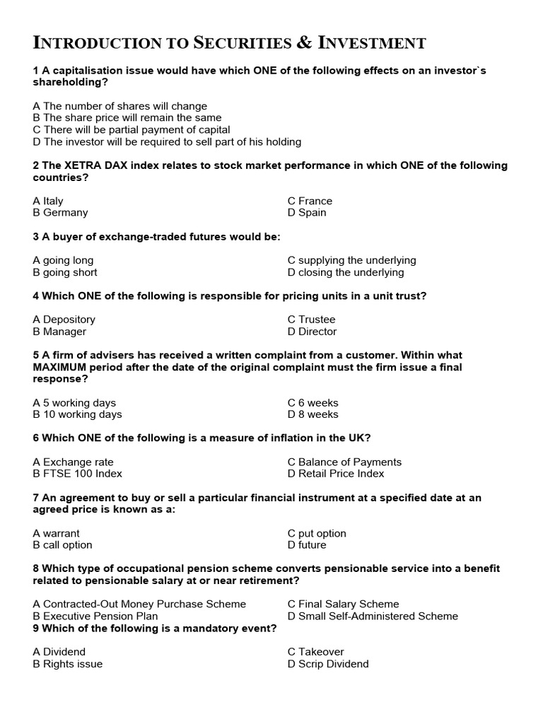 CISI Mock PDF Stocks Investing