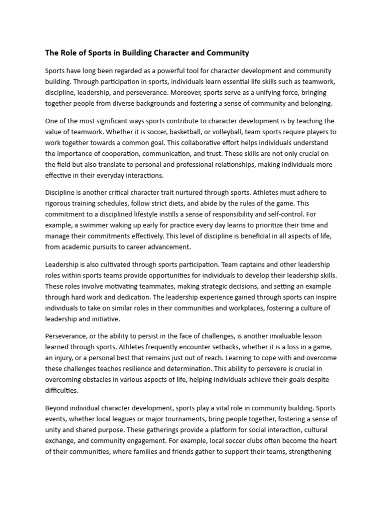 The role of sports in building character and community pdf
