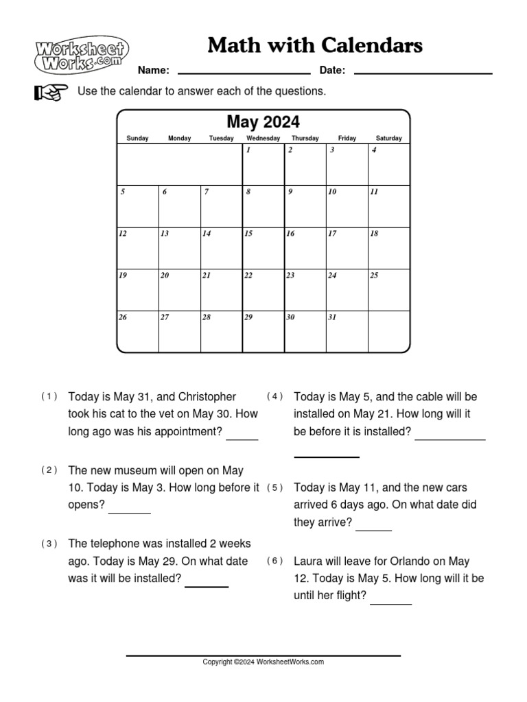 WorksheetWorks Math With Calendars 10 | PDF
