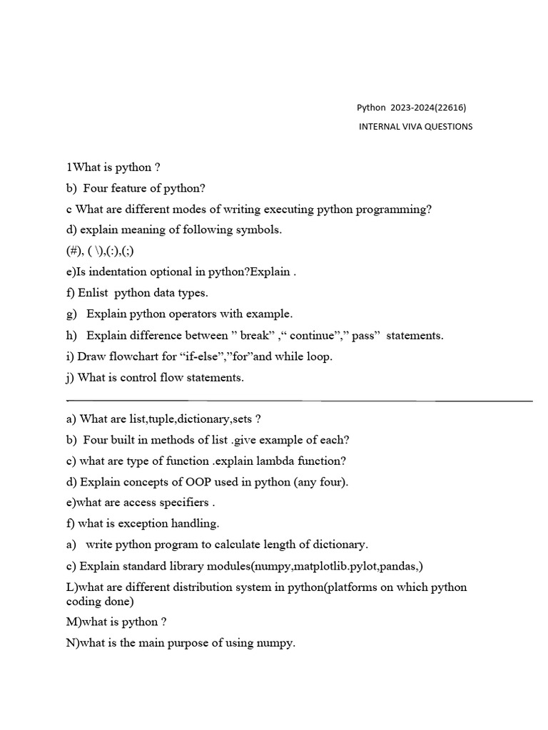 Python Viva Question | PDF