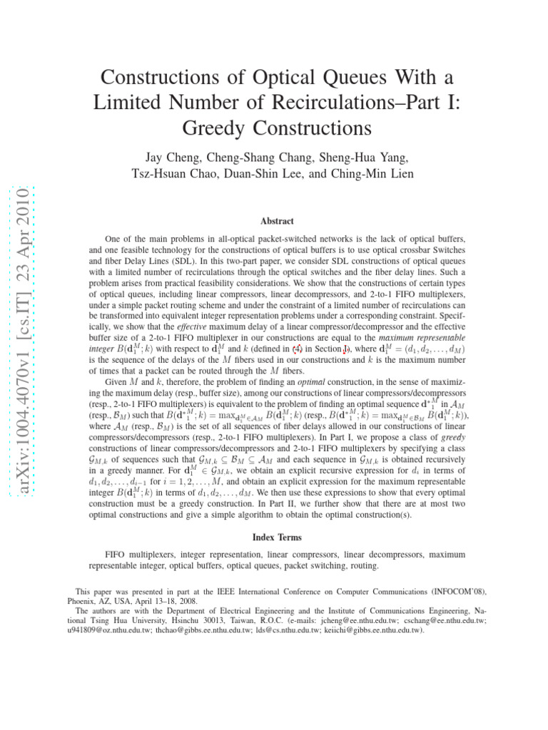 Constructions of Optical Queues With A Limited Number of Recirculations ...
