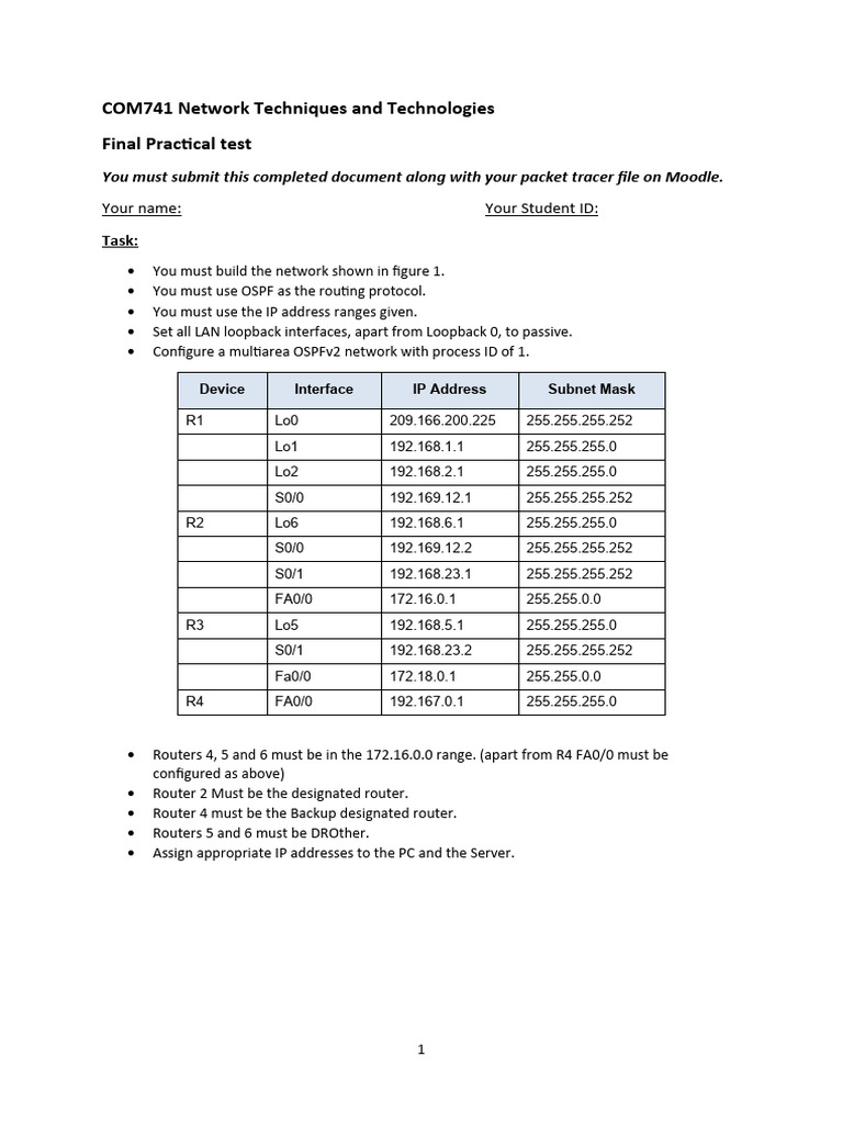 OSPF Network Configuration Test Guide | PDF | Router (Computing ...