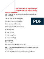 Trắc nghiệm Lịch sử 11 Bài 8: Một số cuộc khởi nghĩa và chiến tranh giải phóng trong lịch sử Việt Nam