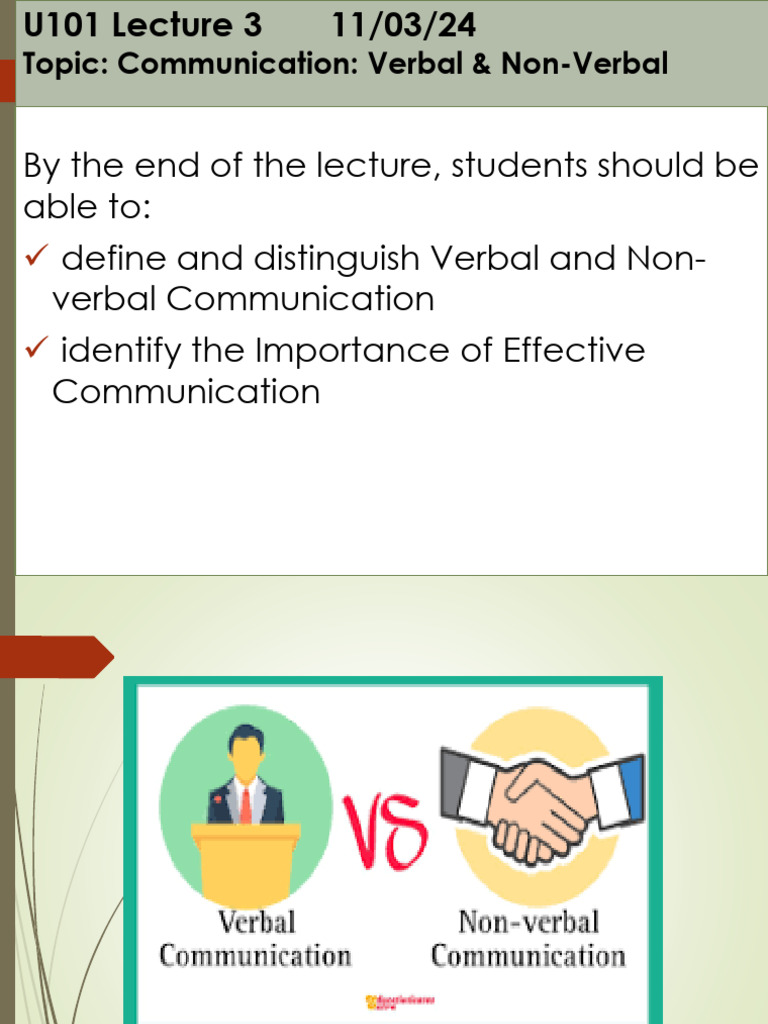 U101 Lecture 3 Verbal and Non-Verbal Communication | PDF ...