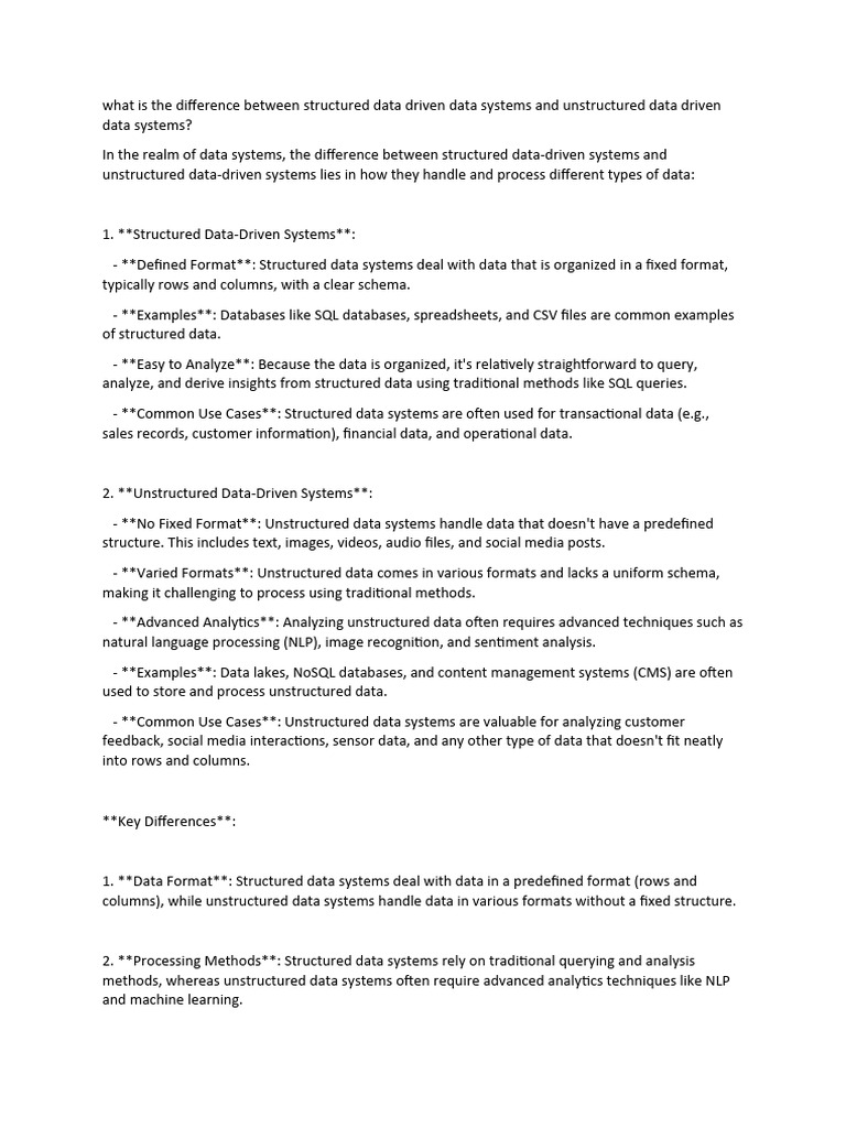 What Is The Difference Between Structured Data Driven Data Systems and ...