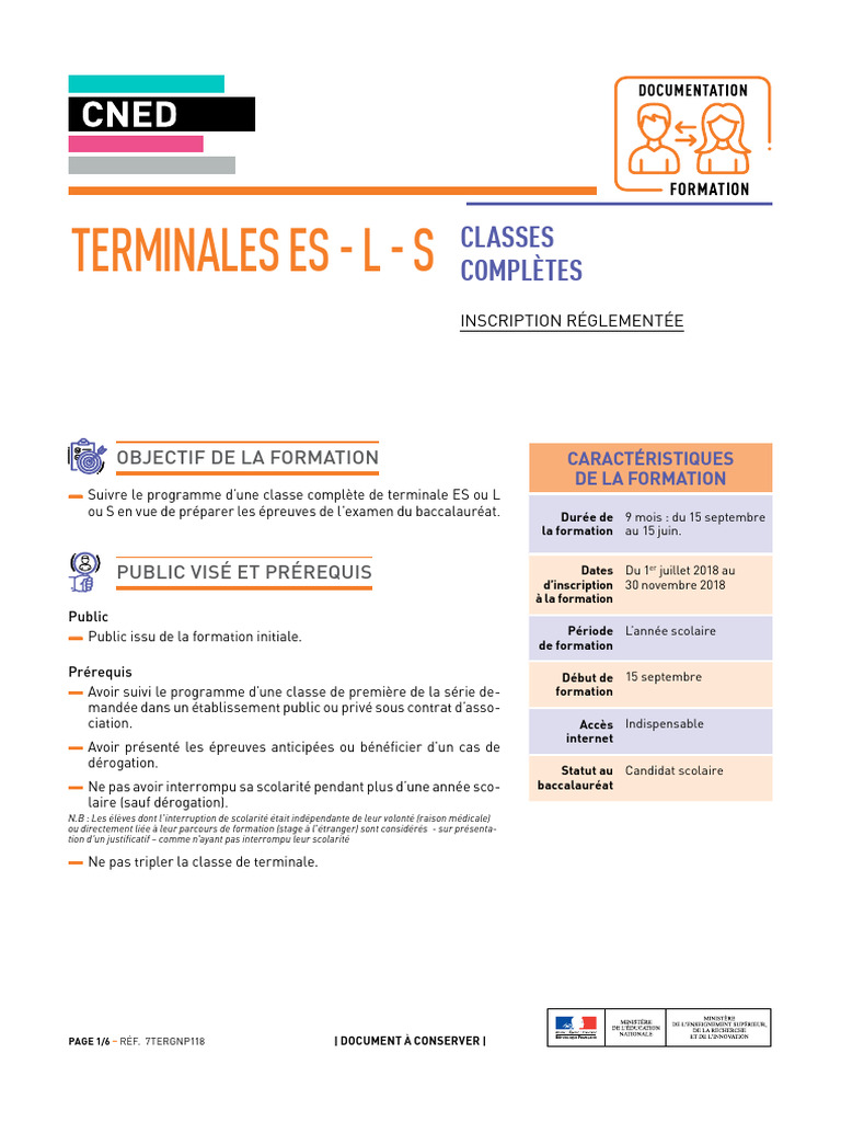 Formation CNED Terminale ES, L, S | PDF