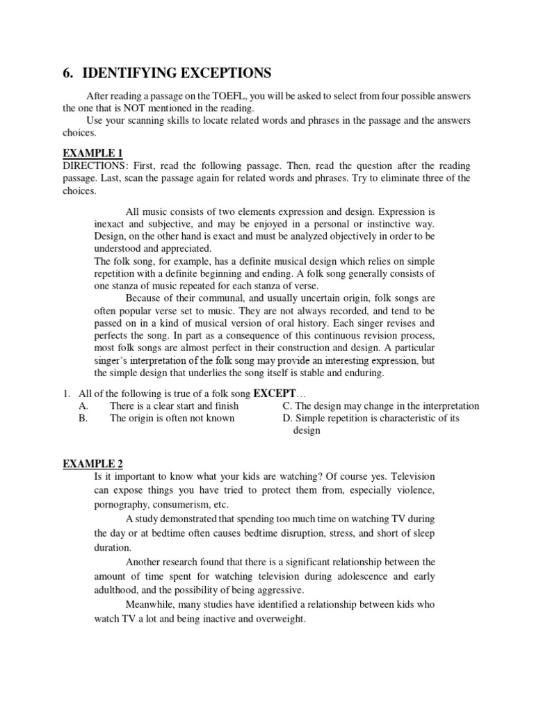 TOEFL Reading: Identifying Exceptions | PDF | Time | Clock