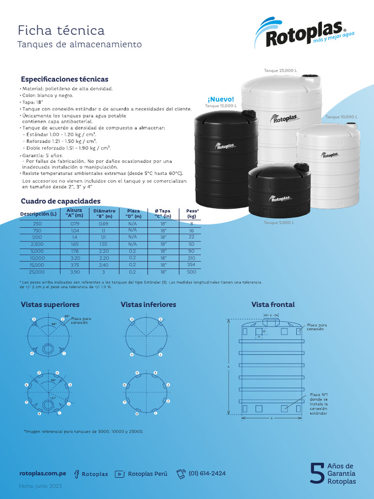 Ficha Técnica de Tanques Rotoplas 2023 | PDF | Hogar, jardinería y ...
