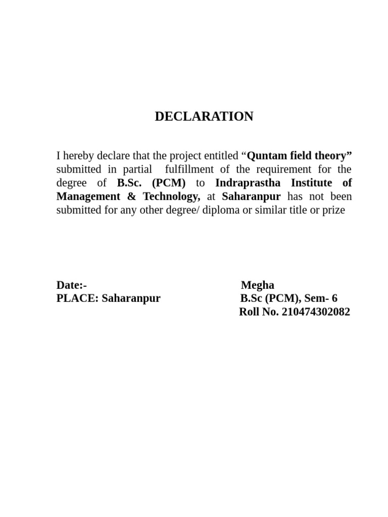Quantum Field Theory Project Declaration | PDF | Business