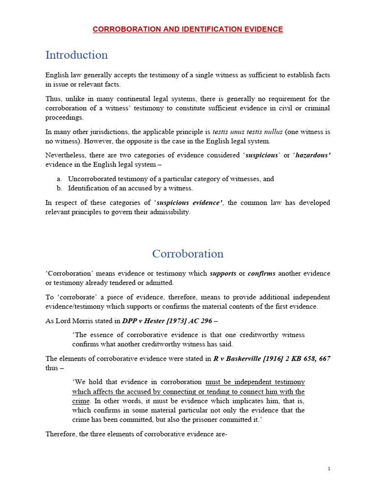 Corroboration in English Law | PDF | Perjury | Witness