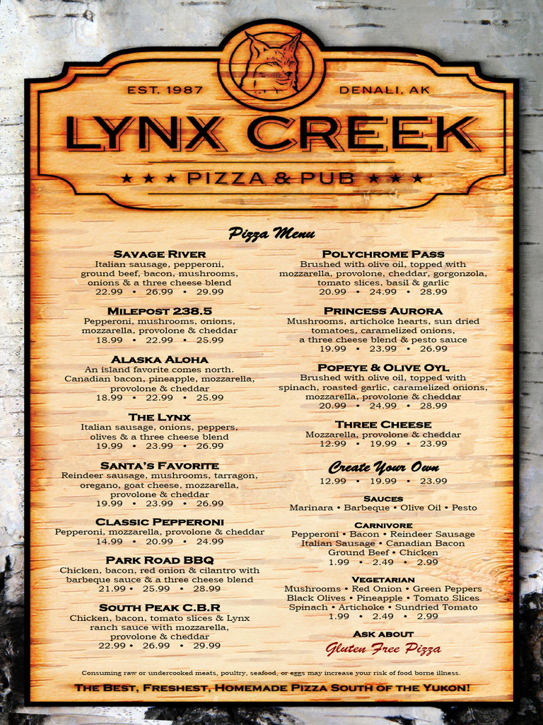 2016 Lynx Restaruant Menu | PDF | Pizza | Salad