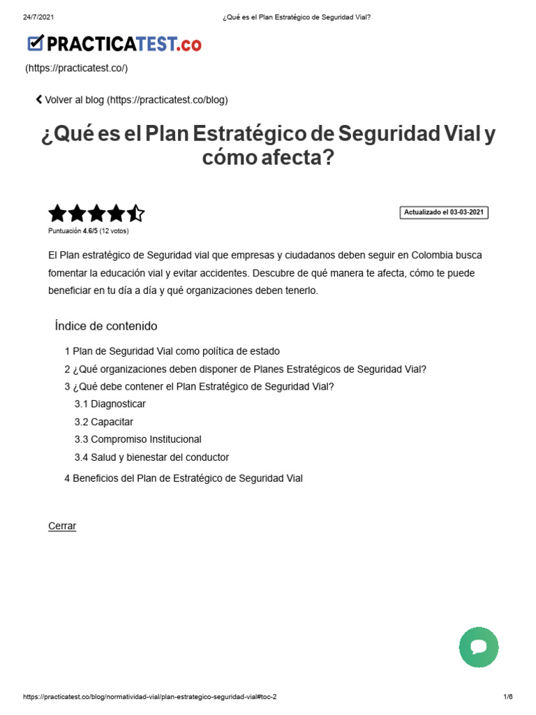 Plan Estratégico de Seguridad Vial en Colombia | PDF | Seguridad vial ...