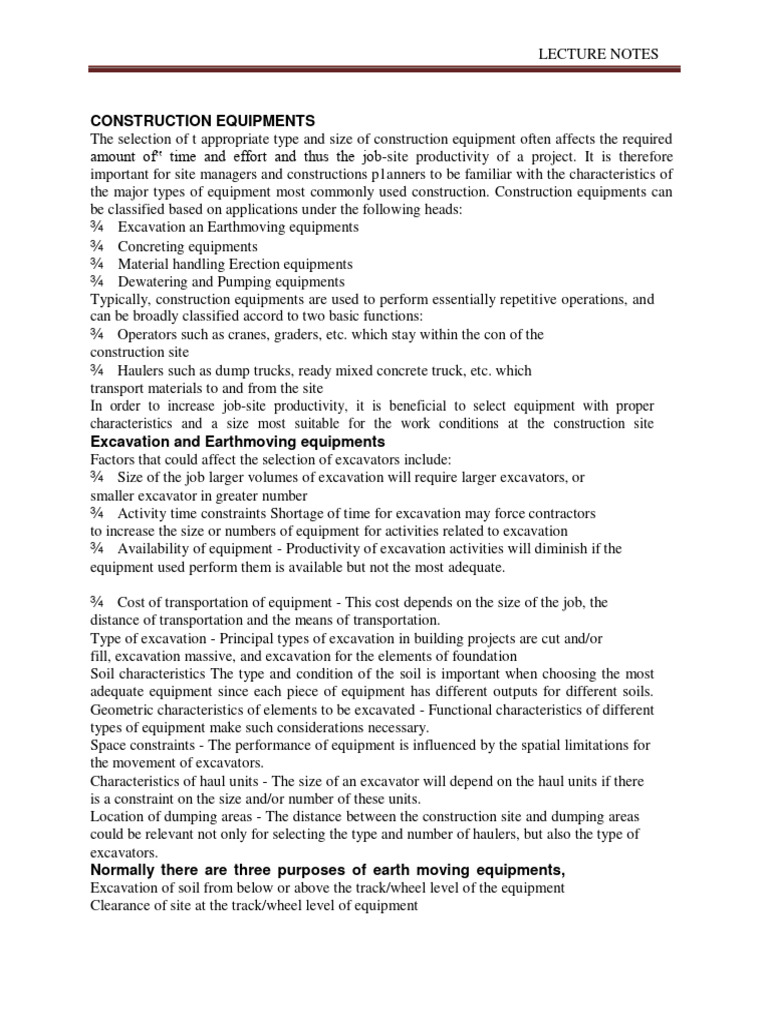 Construction Equipment Selection Guide | PDF | Crane (Machine) | Loader ...