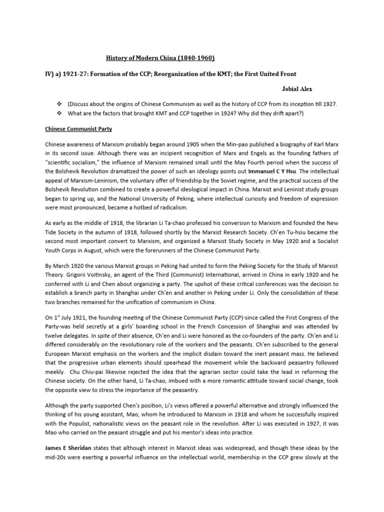 KMT-CCP Alliance and the First United Front | PDF | Kuomintang | Mao Zedong