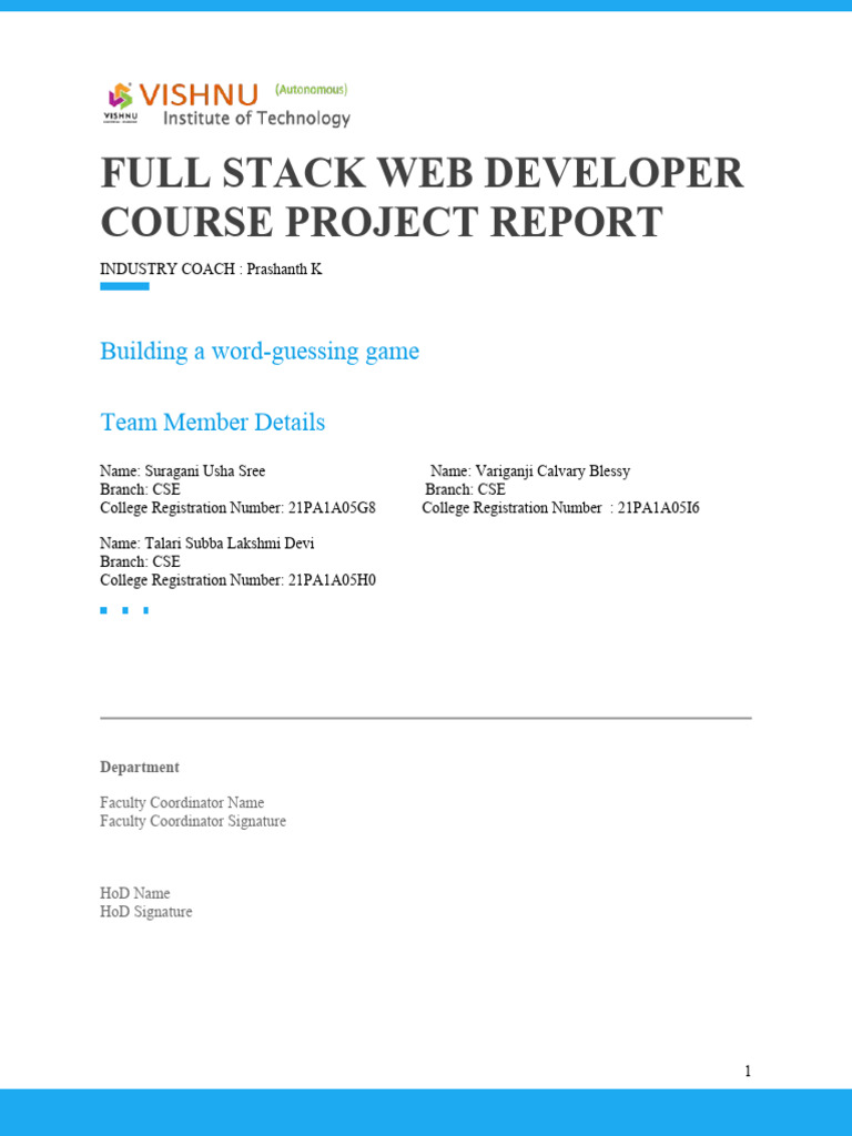 Full Stack Web Developer Course Project Report | PDF | Websites | Java ...