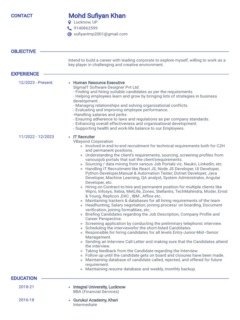 Human Resource Executive Profile | PDF | Recruitment | Business