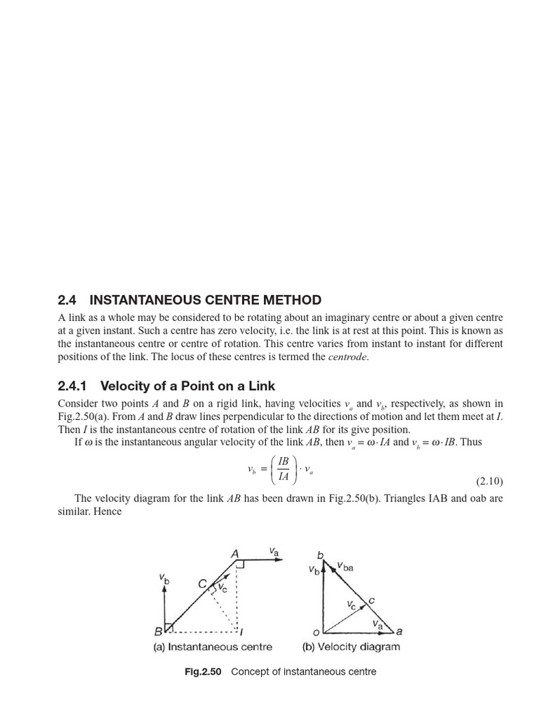 Instantaneous Centre Method in Mechanisms | PDF | Velocity | Rotation
