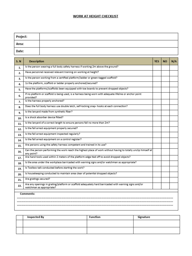 2-Worjk at Height Checklist | PDF