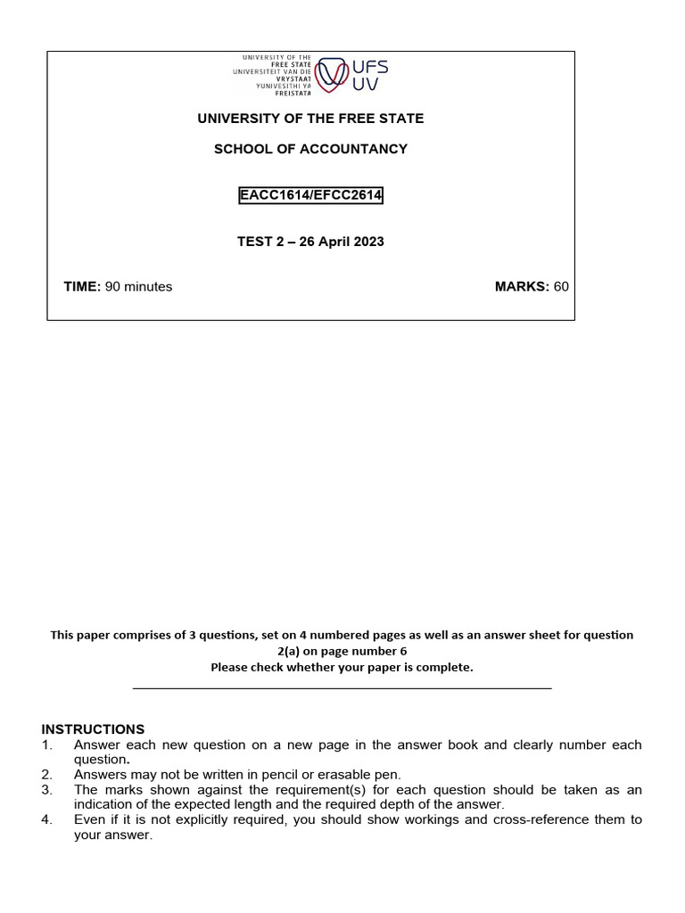 EACC 1614 Test Instructions and Questions | PDF | Debits And Credits ...