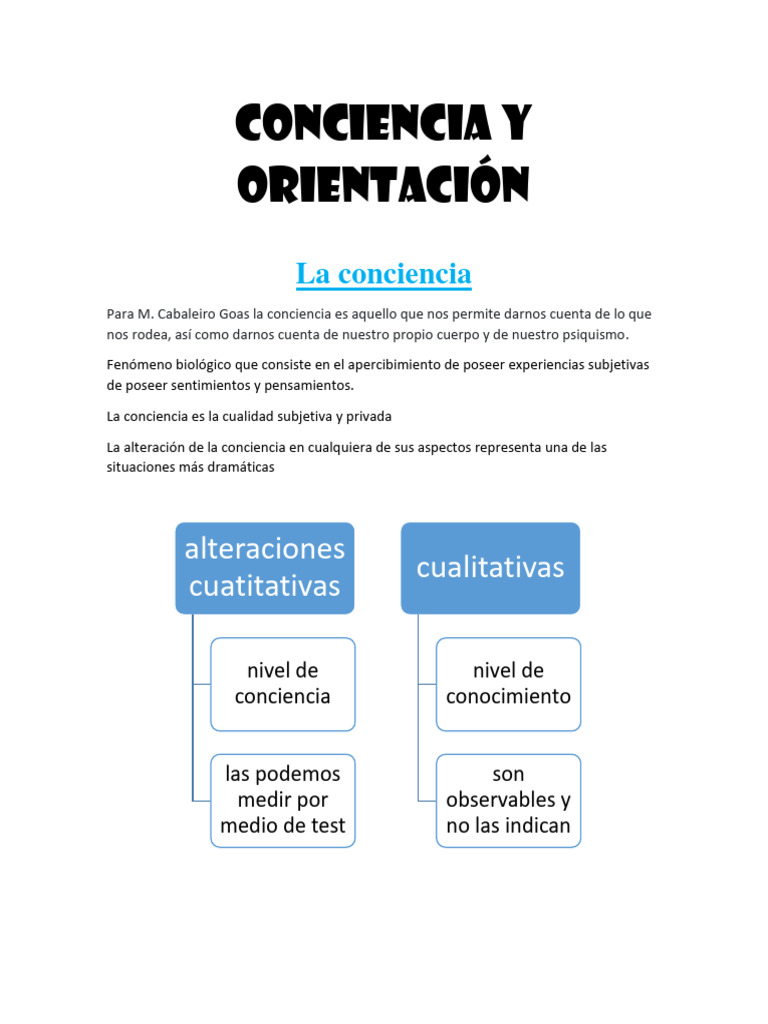 Alteraciones de la Conciencia y Orientación | PDF | Cerebro | Psique ...